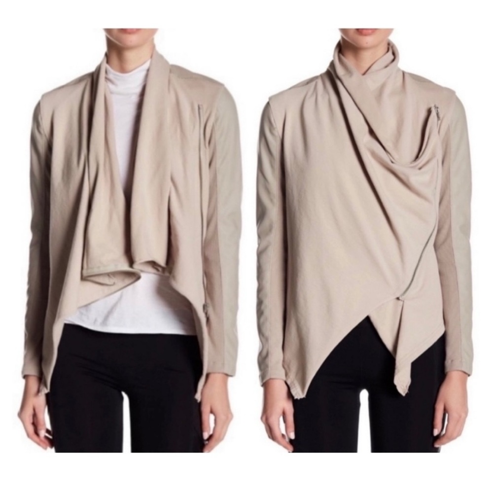 BlankNYC Beige Draped Jacket Asymetrical Zipped Suede Leather womenโs small